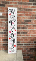 Carved Porch Sign - Welcome Hearts