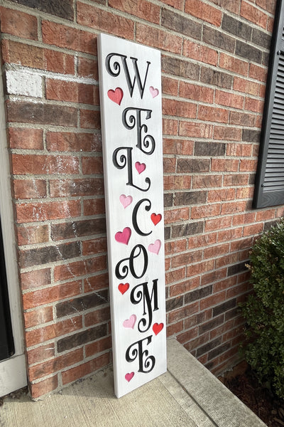 Carved Porch Sign - Welcome Hearts