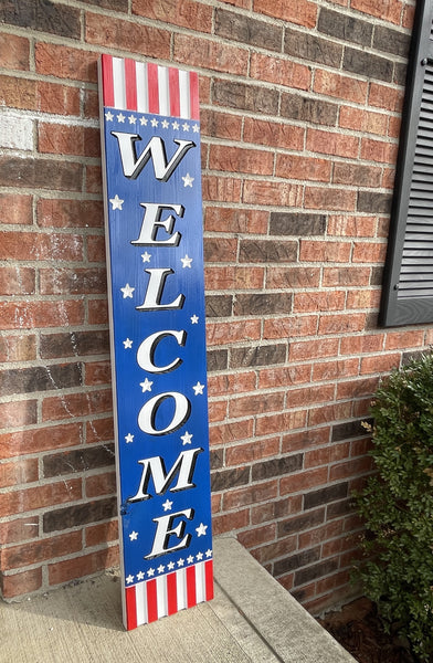 Carved Porch Sign - Patriotic Welcome