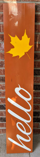 Carved Porch Sign - Hello Fall Leaf