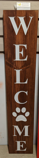 Carved Porch Sign - Welcome Dog Paw